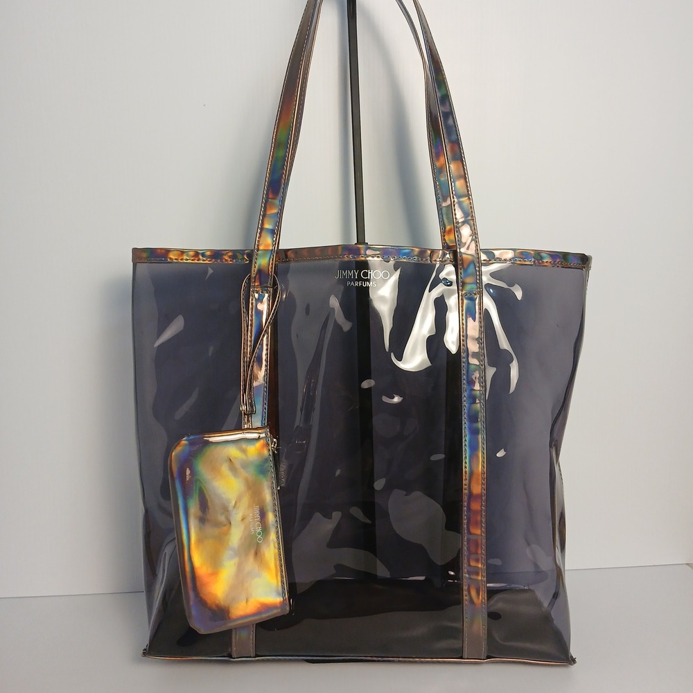 Jimmy Choo Parfums Iridescent Holographic Clear Tote Bag with Wristlet Pouch